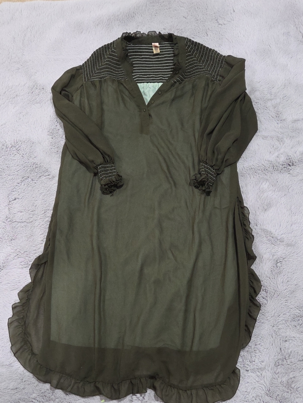 Hot As Hell Hah Olive Green Ruffle Hem Long Sleeve Dress